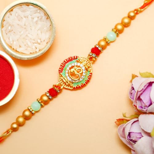 Image of JAIPUR ACE Raksha Bandhan Rakhi Gift Combo with Designer Rakhi, Puja Thali, 2 Katori Bowls, Roli Kumkum & Greeting Card for Brother, Bhai, Bhaiya | Complete Celebration Set