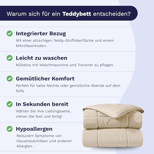 Zelesta Teddybed Bettdecke 4 Jahreszeiten - Teddy Bettwäsche Winterdecke und Sommerdecke - Waschbare Anti-Allergene Steppdecke - Fluffy Duvet