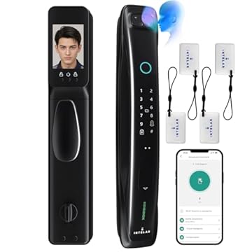 Fechadura Eletronica com Camera,3D Reconhecimento Facial Fechadura Digital de porta 7 em 1 sem Chave, Smart Lock Tuya WiFi APP