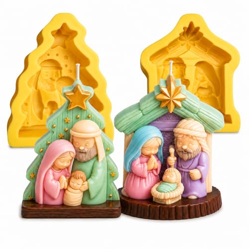 Toni Crafty Candle Molds Silicone Mold Set 2 pcs Soap Mold Candle Making Christmas Silicone Molds Christmas Candle Mold Nativity Silicone Mold for Candles.