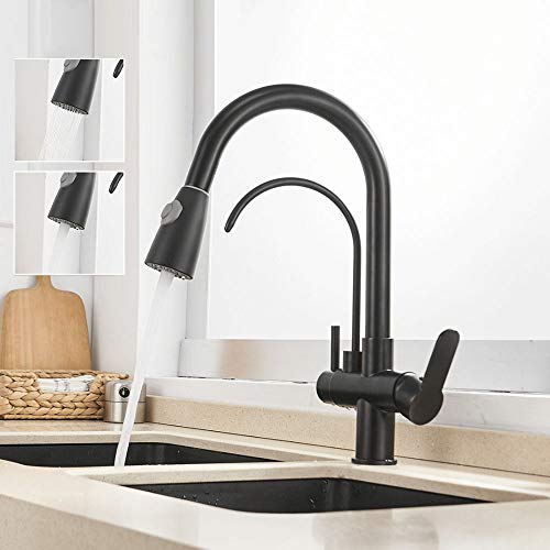 Grifo negro de cocina extraíble para lavar verduras con agua purificada cómodamente 2