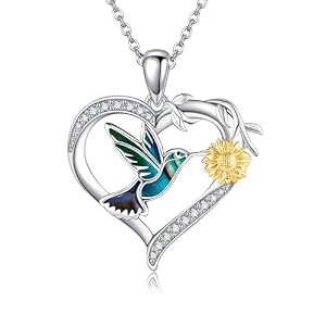 Herz-Anh&auml;nger mit Perlmutt-Kolibri + Gold-Sonne, Zirkonia in 925 Silber | Schmuck-Halsketten
