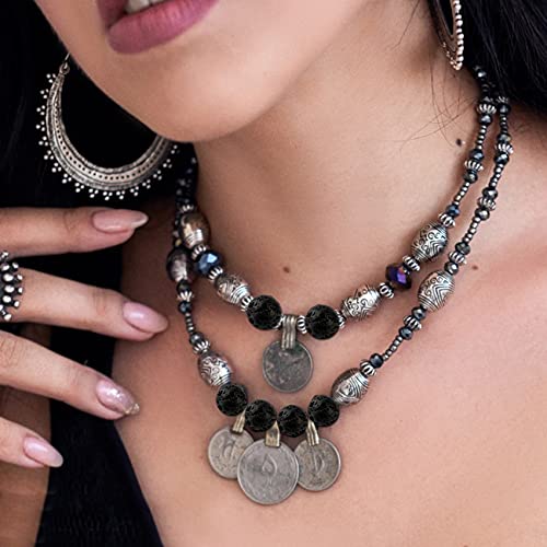 QXUJI 208PCS Natural Lava Rock Stone Beads, Black Dyed Round Gemstone Loose Beads, Energy Healing Beads, for DIY Jewelry Bracelet Necklace Making, 4mm, 6mm, 8mm
