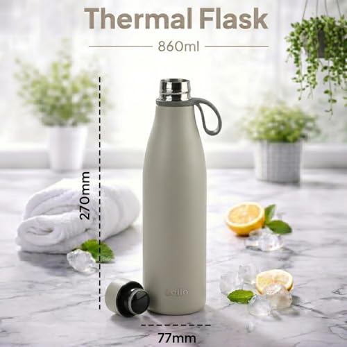 Image of CELLO Duro Oxy Stainless Steel Flask 900 ml Grey | Easy to Pour & Fill, Spill Proof Leakproof Vacuum Insulated Hot and Cold Thermos Water Bottle for School College Office Gym Trekking Biking & Travel