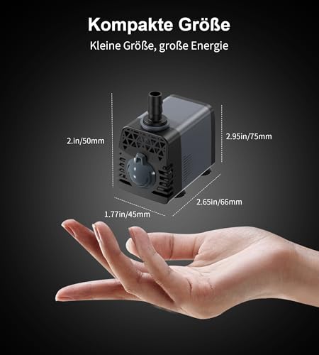 Ankway Ankway Springbrunnenpumpe 10W 600L/H vor überhitzung Funktion ltra Leise Aquarium pumpe Mit 1,8m Kabel & 2 Düsen, Mini Wasserpumpen für Aquarien, Teich, Brunnen, Statuen, Hydrokultur-Systeme - Designansicht 6 | Poolpumpen