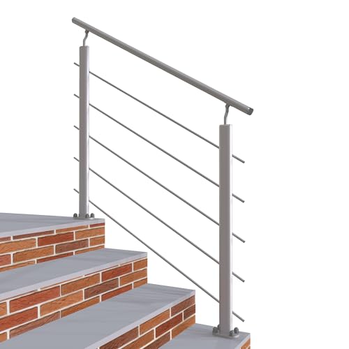 Garde-corps 100cm en aluminium Argent - Avec 5 traverses et 1 main courante - Intérieur et extérieur - Rampe d'escalier pose à plat