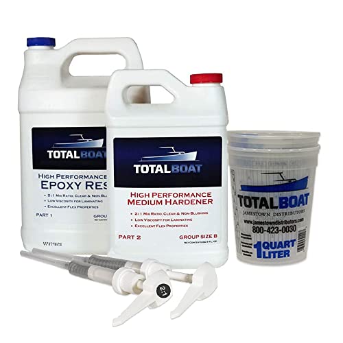 TotalBoat-510825 High Performance Epoxy Kit, Crystal Clear Marine Grade Resin and Hardener for Woodworking, Fiberglass and Wood Boat Building and Repair (Gallon, Medium)