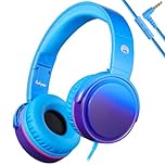 Rockpapa Adjustable Stereo Headphones, Noise Isolating, Heavy Deep Bass, Foldable Folding Headsets with Microphone 3.5mm for SmartPhones Android Device Tablet Laptop Computer Gradient Blue