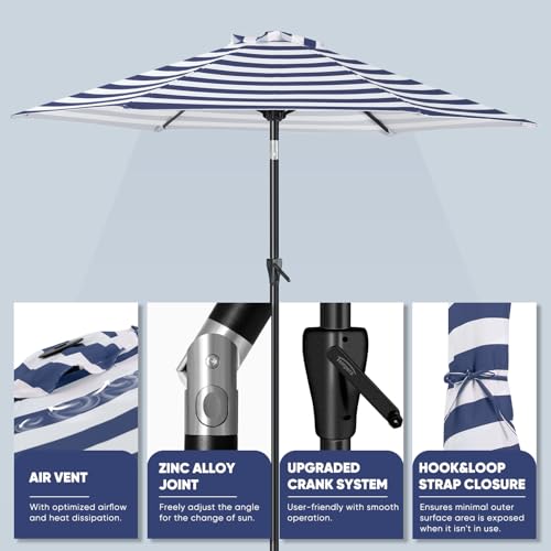 Image of Tempera Heavy Duty High Wind Beach Umbrella with Sand Anchor & Carry Bag | Patio Outdoor Umbrella with Aluminum Frame and Push Button Tilt, Ideal for Garden Lawn, UPF 60+