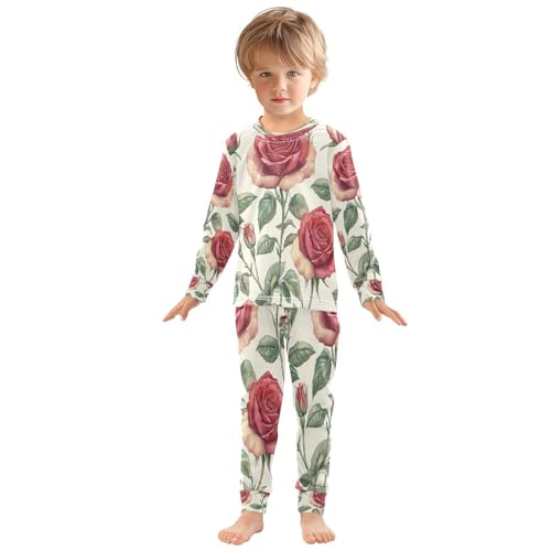 Pajama Sets Long Sleeve Vintage Rose Flower Soft Comfy Sleepwear 2 Piece PJS 3-8T2