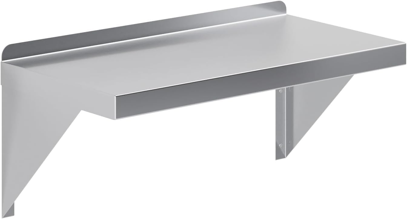 AmGood 06" Width x 10" Length | Stainless Steel Wall Shelf | Turned-Down Edge | Metal Shelving | Heavy Duty | Commercial Grade | Wall Mount | NSF Certified