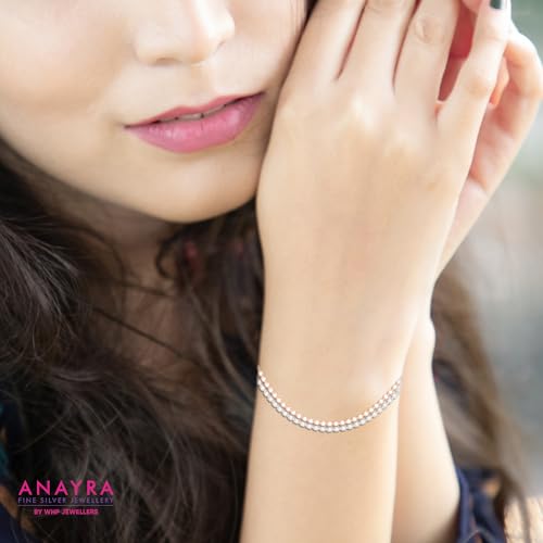 Image of 925 Sterling Silver Adjustable Bracelet for Women | Double Layer Crystal Tennis Design | Elegant Solitaire Star Link Style | Stylish Fashion Jewellery Gift for Girls & Women