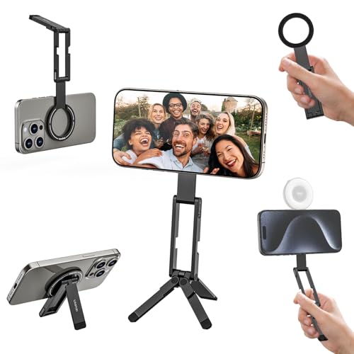 ULANZI MA60 Magnetic Phone Tripod Stand for iPhone 17 16 15 14 13 12 - Ultra Thin 0.8cm Foldable Aluminum Mini Tripod Strong N52 Magnet Quick Mount Pocket Cell Phone Stand Black