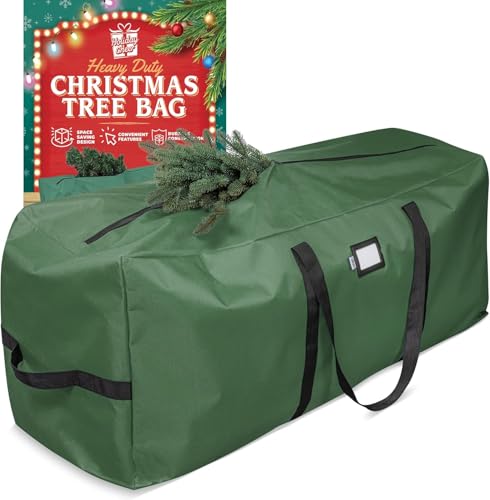 Heavy Duty Canvas Bags for Christmas Tree - Waterproof Storage Bag with Reinforced Handles and Dual Zipper for 9 Ft Tree - 600D Oxford Material Protects from Dust and Moisture (Green)