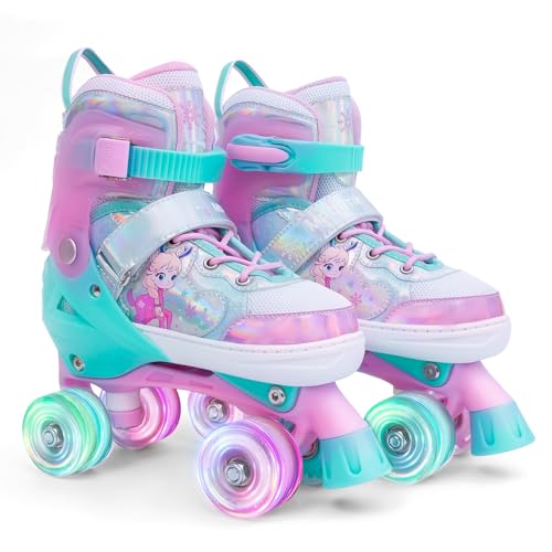 Boys Girls Adjustable Roller Skates Wheels Luminous Light Up Roller Skate for Kids Children Teens (Pink, Small)