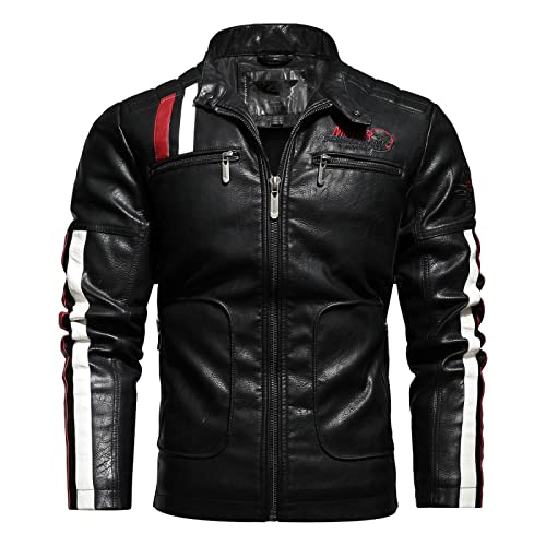 Veste de moto vintage homme hiver blouson cuir PU brodé