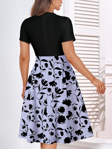 Image of YATHON Womens Elegant Print Notched Neck Slant Pocket Pleated Hem Casual A-Line Dress
