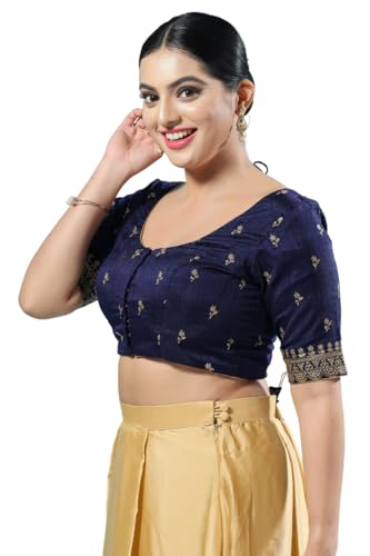 Image of Vamas Women's Silk Padded Self Design Half Sleeve Readymade Saree Blouse (X-1166.ELB)