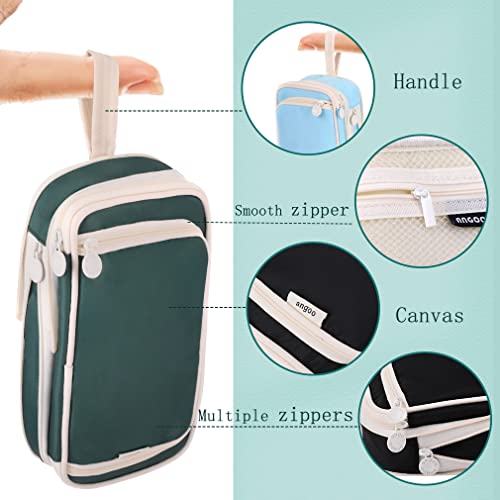 Image of iSuperb Large Capacity Pencil Case Dark Green Pencil Pouch Portable Pen Bag with 2 Compartments Pen Organizer Gifts for School Kids Children Teen Boys Girls Men Women