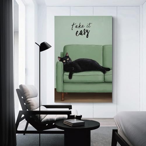 Tableau sur toile chat noir décoratif pour une ambiance cosy de toilettes