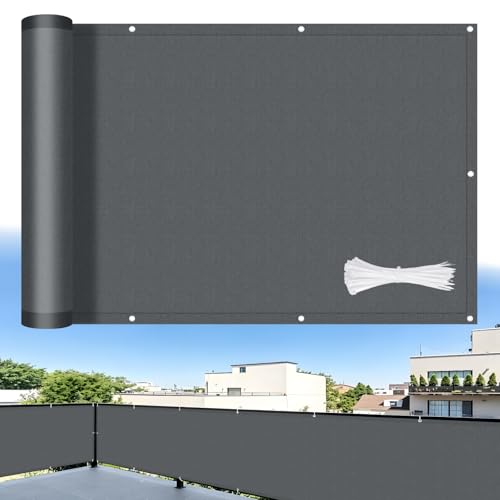LOVE STORY Balkon Sichtschutz Wetterfester, Balkonverkleidung Balkonabdeckung balkonbespannung Blickdichte Windschutz und 95% UV-Schutz mit Kabelbinder, Anthrazit, 90x200cm