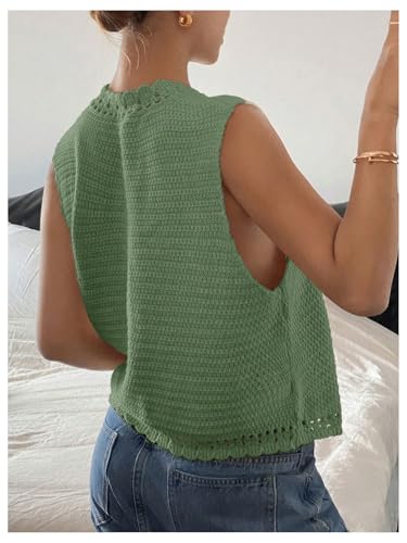 GORGLITTER Women's Crochet Cardigan Vest Top Sleeveless Western Country Concert Outfits Casual Trendy3
