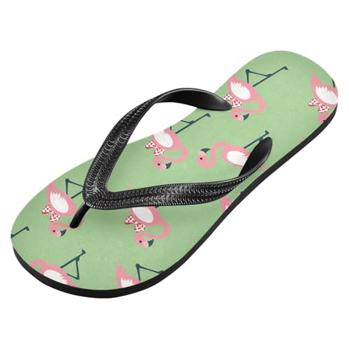 ALAZA Cute Flamingo Bow Flip Flops for Women Fashion Beach Slippers Comfort Mens Flip Flops Non-Slip Rubber Shower Slippers Sandal for Hotel Travel Sport,XS2