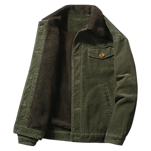 Men's Corduroy Jacket Casual Sherpa Lined Jackets Long Sleeve Thicken Coats Winter Warm Trucker Outwear with Pocket