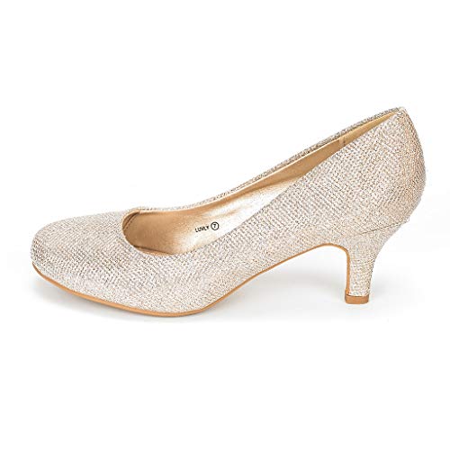 DREAM PAIRS Women's Luvly Gold Bridal Wedding Low Heel Pump Shoes - 8 M US