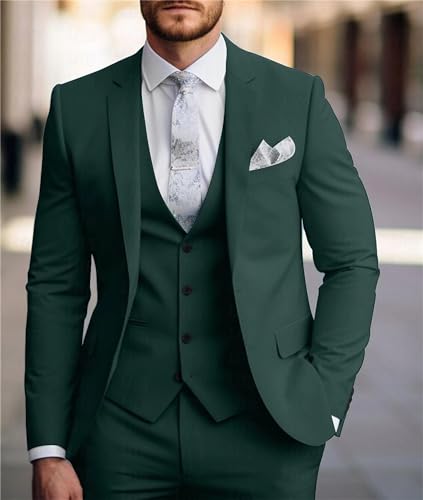Men's Suits 3 Piece Slim Fit Suit Set,one Button Business Tuxedo Wedding Solid Blazer Jacket Vest Pants4