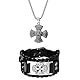 OIDEA Herren Armband Halskette Set Leder Breit Armreif, Schwarz Keltischer Knoten Lederarmband, Kreuz Anhänger Kette aus Edelstahl, Wikinger Schmuck Retro Vintage Stil Geschenk für Männer Freund