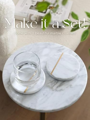 image for Goodinough Adjustable-Height Marble Drink Table - 10x10x22-30, White M