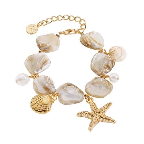 Firstmeet Natural Freshwater Shell Bracelet With Pearl Starfish Pendant Irregular Mother of Pearl Jewelry for Women