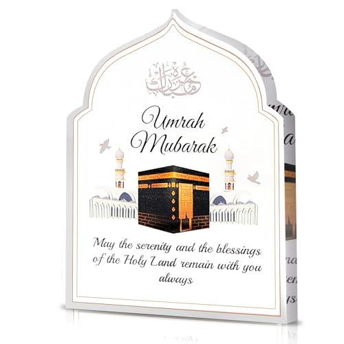 Umrah Mubarak Geschenk Hajj Mubarak Ramadan Eid Deko Umrah Kaaba Hajj Dekoration Acrylplakette mit Kordelzugbeutel