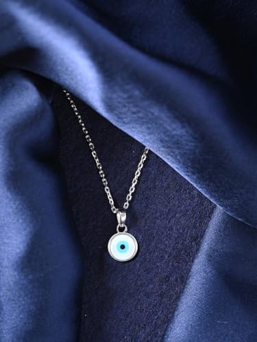 Image of Clara 925 Sterling Silver Evil Eye Pendant Necklace for Men & Women | With or Without Chain | Platinum Plated