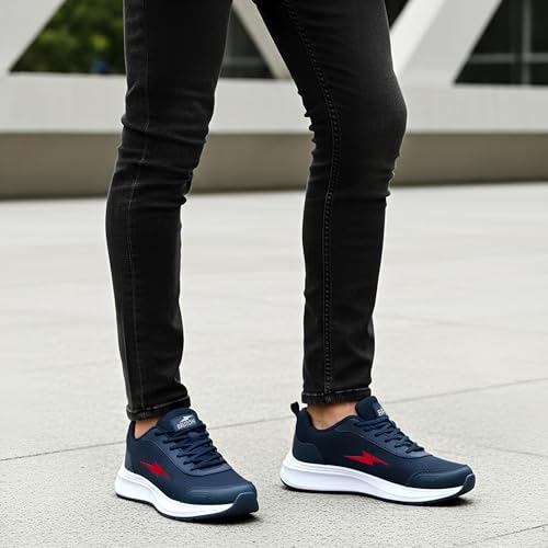 Image of BRUTON Men's Blue Casual Sneakers | Lightweight Cushioned Lace-Up Shoes | Breathable Fashion Footwear for Walking, Travel, College