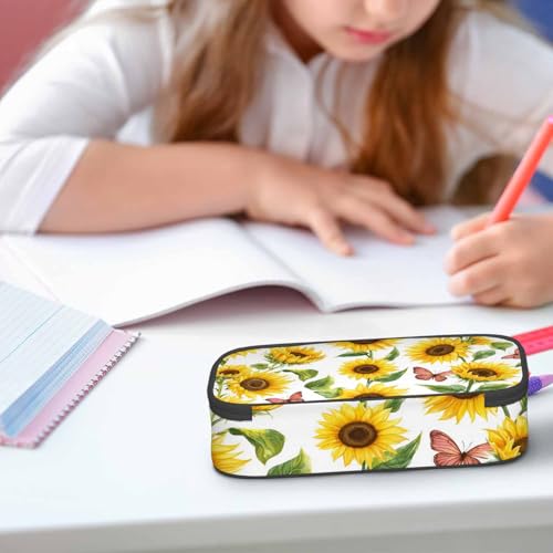 Image of Sunflowers Pencil Case Organizer Butterflies Bright Summer Flowers Stationery Box Makeup Box School Supply for Boy Girl Men Women