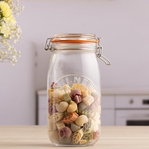 Image of Kilner Premium 1.5L Round Airtight Glass Jar with Clip Top Lid for Coffee, Tea, Flour, Pulses, Grains, Lentils, Biscuits | Transparent, Reusable Multipurpose Kitchen Storage Container