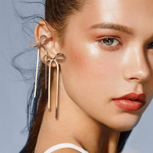 JeanBeau Long Chain Bow Dangle Drop Tassel Earrings for Women Statement Ribbon Fringe Waterfall Dangling Wedding Prom Fashion Jewelry Gift4
