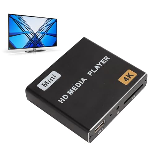 Lecteur Multimédia HDMI, Mini Lecteur Multimédia HD 4K avec Télécommande, Lecteur MP4 Numérique pour Disque Dur/Lecteur US/Carte TF/H.265 MP4 PPT MKV AVI (Prise UE)