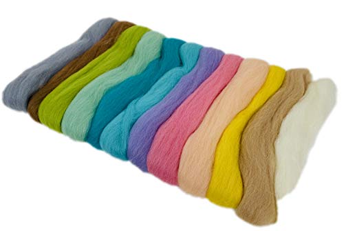 BUSDUGA - Wollvlies buntes Set - Merino Schafwolle - 12 Farben in der 50gramm Packung (Farbenmix 2)