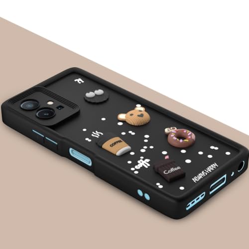 Image of Bintage Cute Fun Ball | Taddy Cartoon 3D Smiley Coffee Cup | Milk Donut | Full Camera Protection Back Cover Compatible for Vivo V2141 / Vivo T1 5G - Black