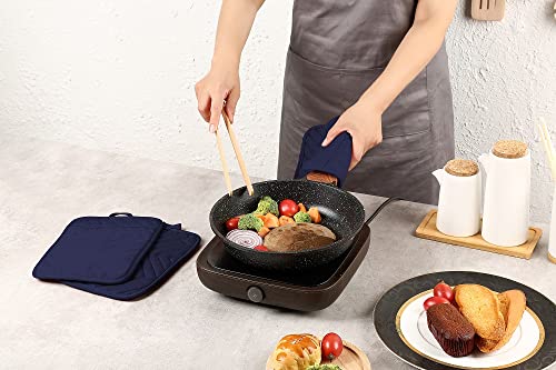 Veikery Cotton Pocket Pot Holders Machine Washable Heat Resistant Hot Pads For Kitchen And Baking Square Navy Blue Oven Mitts 7"X9" Set Of 5 #TOP4