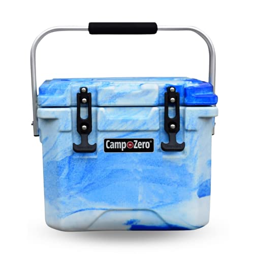 Camp-Zero 10 | 10.6 Qt. Cooler With 2 Molded-In Cup Holders & Folding Aluminum Handle | Thick Walled, Freezer Grade Cooler With Secure Locking System & Tie Down Channels (Blue/White)… #TOP9