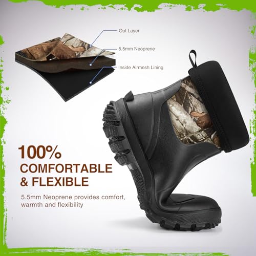 TIDEWE Rubber Boots for Men, 5.5mm Neoprene Insulated Rain Boots with Steel Shank, Waterproof Mid Calf Hunting Boots, Sturdy Rubber Work Boots for Farming Gardening Fishing (Next Camo G2 Size 10) by TIDEWE - Image 4