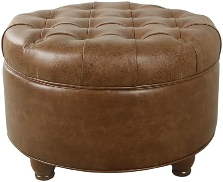 Homepop Home Decor | Button Tufted Faux Leather Round Storage Ott...