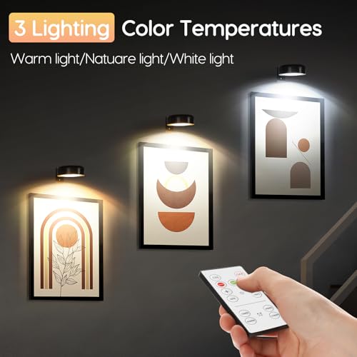 Image of Picture Light for Wall Display Rechargeable with Remote, Wireless Painting light 3PACK, Brightness Dimmable with 3 Color Temp, Art Display Accent Lighting, Timmer Auto-OFF for Frame Gallery Portrait