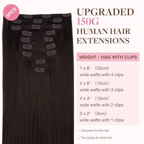 Image of GOO GOO Clip in Hair Extensions Real Human Hair Brown Remy Extensions