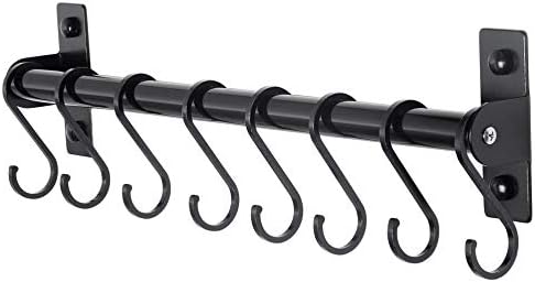 Dseap Pot Rack - Pots and Pans Hanging Rack Rail with 8 Hooks, Pot Hangers for Kitchen, Wall Mounted, Black