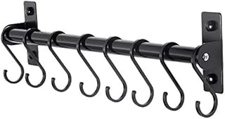 Dseap Pot Rack - Pots and Pans Hanging Rack Rail with 8 Hooks, Pot Hangers for Kitchen, Wall Mounted, Black